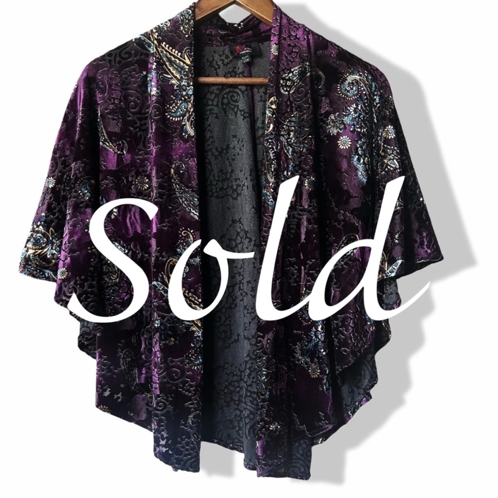 💜 Purple Velvet -like Topper Floral Jacquard BurnOut Cape WhimsiGoth